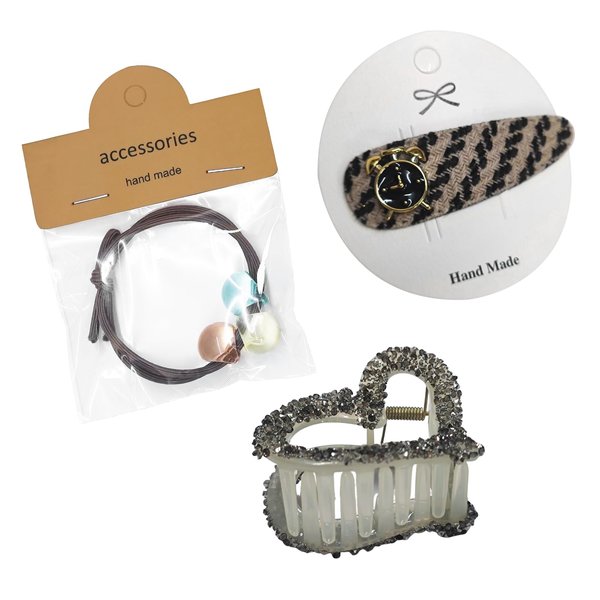 Small Hair Claw Clips Set for Thin Hair, Black Rhinestone Heart Claw Clip, Bling Hair Accessories for Women 3PCS