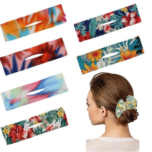 6Pcs French Twist Deft Bun Hair Bun Maker for Women, Cloth Magic Clip Hairstyle Bun Shaper DIY Hair Ties Reusable Bun for Hair (Tie Dye Flower E)