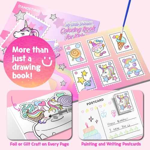 Paint with Water Coloring Books for Kids, 3PCS Watercolor Paint Books Sets, 32 Unicorn Pages Total, Arts and Crafts for Kids Ages 4-6-8-12 with 3 Paint Brushes and 3 Coloring Activity Books (unicorn)