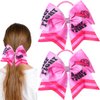 Pink Ribbon Cheer Breast Cancer Awareness Cheer Bows Ponytail Holder Hair Bow Printed Cheerleader Elastic Band Hair Bow Hair Band Handmade Hair Access for Women 2PCS