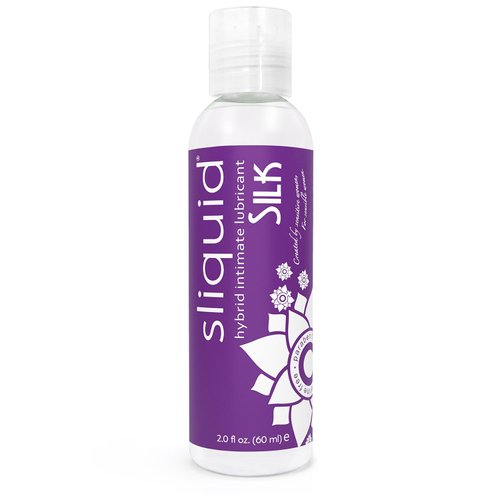 Sliquid Silk Intimate Lubricant, Travel Size - Silicone & Water-Based Lube Blend for Women/Men/Couples, Hypoallergenic Lube, Hybrid Silicone Lube & Water-Based Lubricant, Unscented, 2 Fl Oz