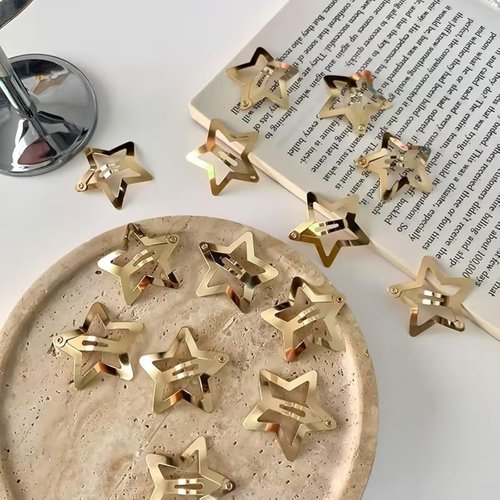Junfamilee 10Pcs Gold Star Hair Clips Metal Snap Hair Clips Hair Barrettes Hair Side Clamps Headdress Cute Hair Accessories for Women Girls Kids