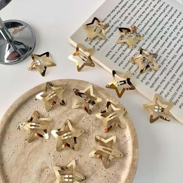Junfamilee 10Pcs Gold Star Hair Clips Metal Snap Hair Clips Hair Barrettes Hair Side Clamps Headdress Cute Hair Accessories for Women Girls Kids