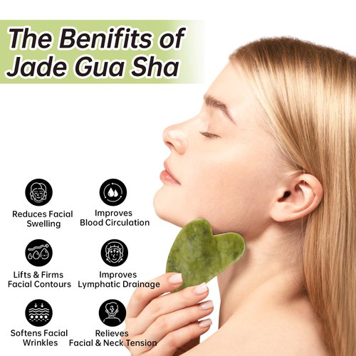 Olaemuo Jade Gua Sha and Face Roller, Real Jade Gua-Sha Stone Facial Tools Set for Reduce Puffiness, Body Guasha Tool for Relieve Neck Tension, SinkCare Beauty Massager as Gift for Women, Green Jade