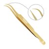 Professional Golden Tweezers for Eyelash Extension Hand Crafted Japanese Stainless Steel Precision Tweezers (Curved Tip)
