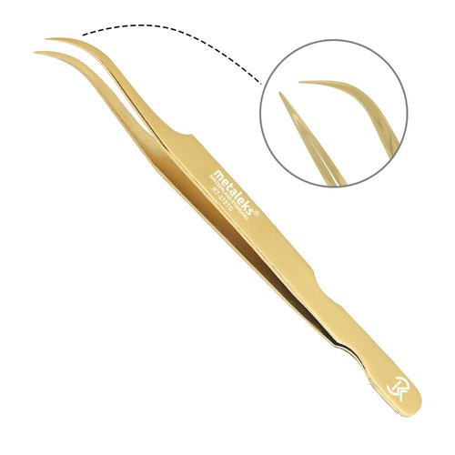 Professional Golden Tweezers for Eyelash Extension Hand Crafted Japanese Stainless Steel Precision Tweezers (Curved Tip)