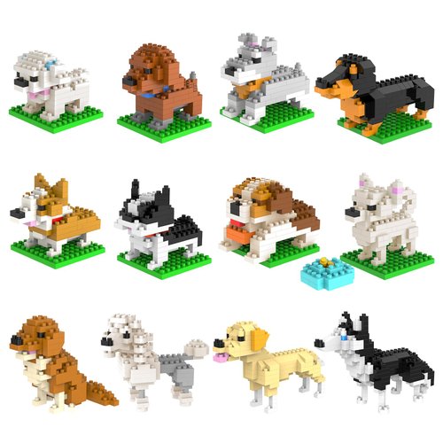 Kimiangel Party Favors for Kids, 12 Pack Mini Dog Building Blocks Sets for Goodie Bags, Prizes, Birthday, Christmas, Kids Stocking Stuffers 8-12 Prize Box Toys for Kids Classroom
