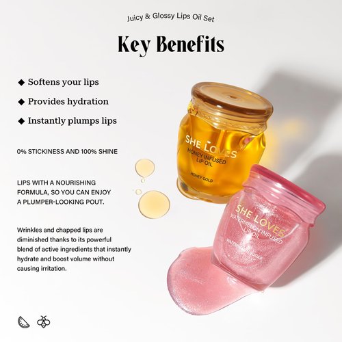 Honey&watermelon Lip Oil Set, 2pcs Moisturizing Lip Gloss Gift Set, Lip Oil Gloss Jelly Lip Gloss, Colorless Lip Care Oils For Very Dry Lips, Long Lasting Nourishing Lip Glow Oil Lip Care Products