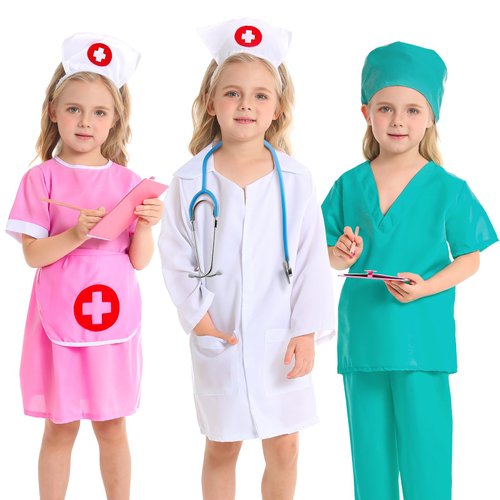 DISHIO Doctor Kit for Kids - Dress up Clothes for Girls with Doctor, Nurse, Surgeon Costume, Dentist Kit for Kids with Stethoscope, Doctor Playset for Boys Girls Ages 3-6 Halloween Christmas