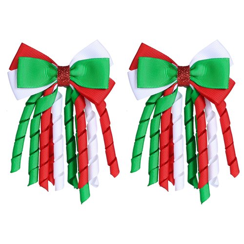 Christmas Hair Bow Clips 3 Inch Curly Ribbon Hair Clips Kids Girls Handmade Cheer Hair Accessorie...