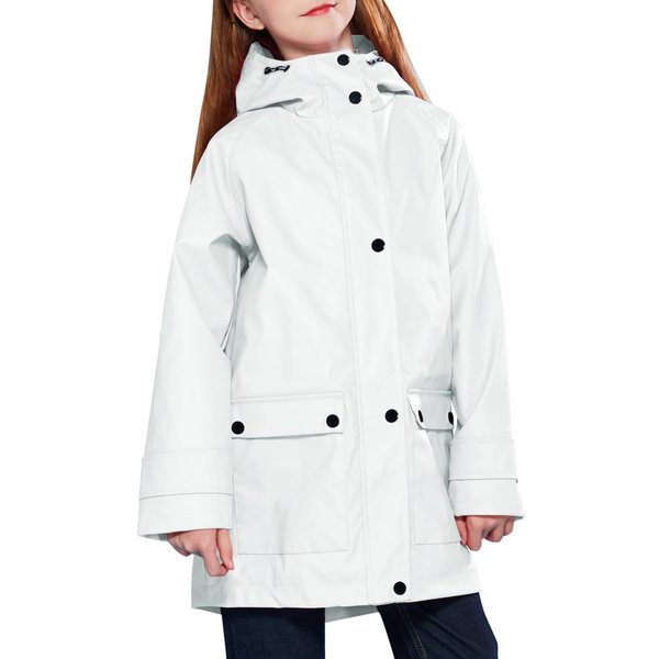 maoo garden Girls Rain Jackets Kids Waterproof Raincoat Lightweight Floral Lining Spring Windbreaker 806 White 13-14Y