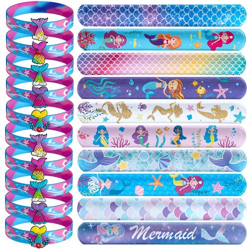 DMIGHT Mermaid Party Favors 30 Pcs Silicone Wristband Slap Bracelets Goody Bag Favors for Boys Gi...