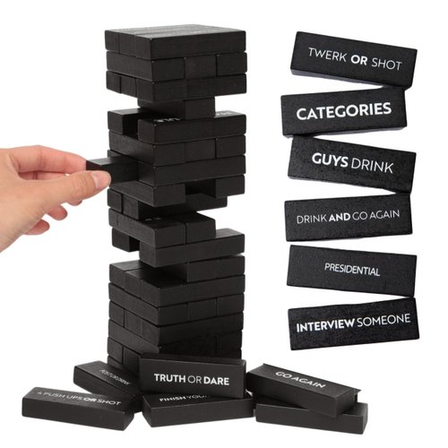 Buzzed Blocks Adult Drinking Game - 54 Blocks with Hilarious Drinking Commands on 40 of Them | Perfect Party Starter | Entertaining Party Game for Adults | Novelty Funny Gift (Black)
