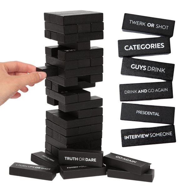 Buzzed Blocks Adult Drinking Game - 54 Blocks with Hilarious Drinking Commands on 40 of Them | Perfect Party Starter | Entertaining Party Game for Adults | Novelty Funny Gift (Black)
