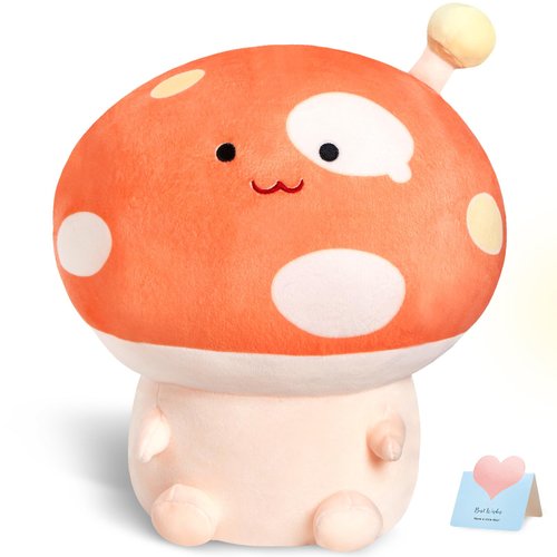 Houwsbaby 12.5" Orange Mushroom Plush Pillow Cute Mushroom Stuffed Animal Pillows Throw Pillow Kawaii Doll Birthday Easter for Kids Boys Girls Gifts