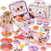 Lajeje 52-Piece Tea Party Set for Little Girls, Pretend Kitchen Toy for Kids 3 4 5 6 Year Old, Girls Toys with Tin Tea Set, Desserts & Metal Carrying Case, Birthday,Stocking Stuffers for Kids