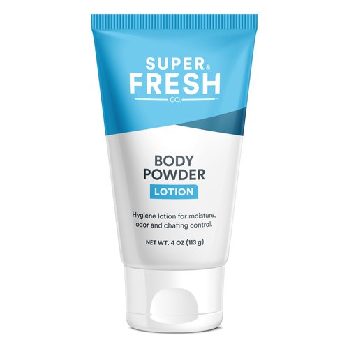 SweatBlock Super Fresh Body Powder Lotion Talc Free, Anti-Chafing, Deodorizing, Natural Ingredients - No Mess Body Powder Lotion for Men and Women - 4 fl oz.