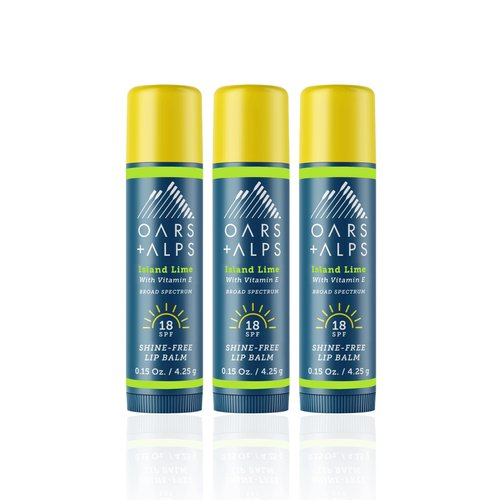 Oars + Alps Shine Free Lip Balm and SPF 18 Sunscreen, Lip Care with Island Lime Scent, Water and Sweat Resistant, 0.15 Oz Each, 3 Pack