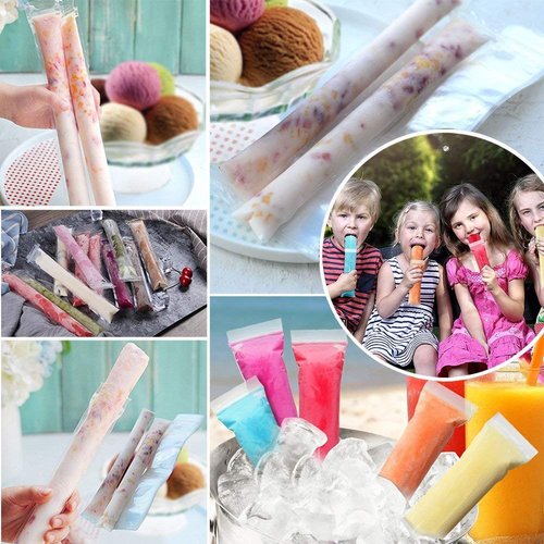 FEBSNOW 200 PCS Pop Bags Pop Mold Bags Popsicle Pouches Popsicle Molds Bags BPA Free Ice Pop Pouch with A Funnel for Yogurt, Ice Candy, Ice cream Party Favors(11"x2")