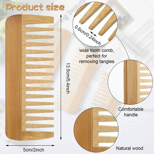 Patelai 3 Pcs Wide Tooth Wooden Comb, Wood Hair Combs, Anti-static Hair Detangler Wooden Comb, No Handle Styling Shampoo Comb for Curly Wavy Long Hair