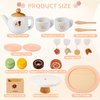 OMYBaby Wooden Tea Set for Little Girls, 19pcs Tea Party Playset with Teapot, Tea Cups, Dessert Stand, Macaroons, Cakes & Tray, Tea Time Playset Pretend Play Kitchen Toys Gift for Girls & Toddlers 3Y+