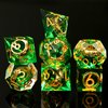 Ring DND Dice Set Sharp EdgeResin Dice,Golden Ring Inclusion Lord of The Rings D&D Dice RPG Role Playing Games, Dungeons and Dragons Polyhedral Dice Set（Green）