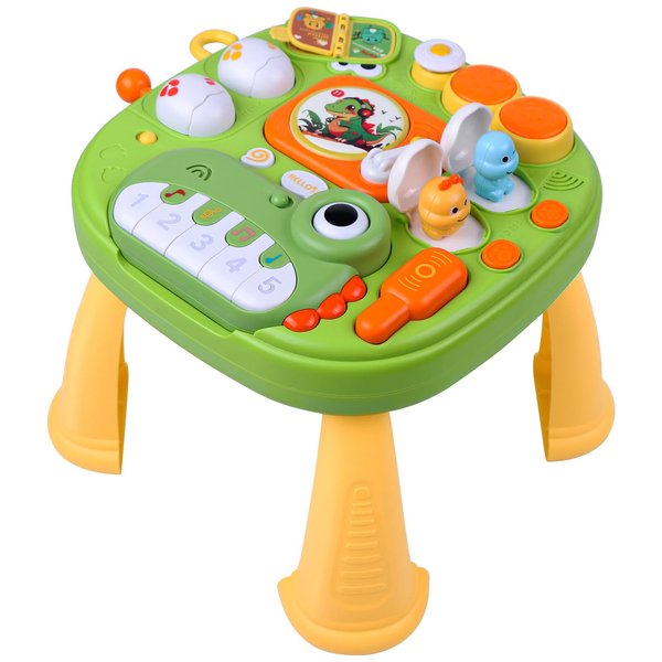 Baby Toys Musical Baby Activity Table Learning Table Dinosaur Baby Activity Center Educational Learning Baby Toy for 1 2 3 Years Old Boy Girl Birthday Gifts for 12-18 Months (10.6"x10.4"x10.2")