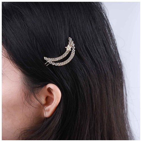 Andelaisi Boho Crystal Hair Clip Vintage Rhinestone Crescent Moon Hair Barrette Clip Gold Hollow Moon Hairpin Clip Sparkly Crescent Star Head Clip Accessories for Women and Girls Headdress