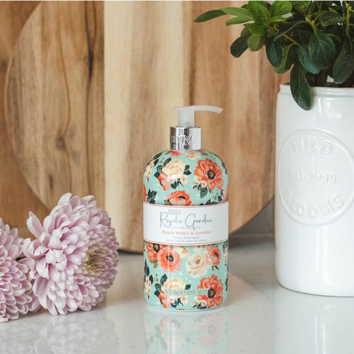 Baylis & Harding Liquid Hand Soap Wash with Dispenser, Royale Garden, Peach Peony & Jasmine, 16.9oz/500ml