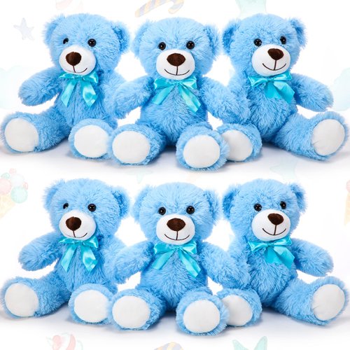 Aoriher 6 Pieces Bear Bulk Stuffed Animal Baby Shower Bear Plush Toys Soft Cute Bear Easter Graduation Gifts Sleeping and Playing Decorations(Blue, Long Plush)