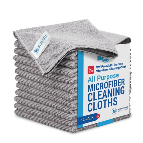 12" x 12" MW Pro Multi-Surface Microfiber Cleaning Cloths | Gray - 12 Pack | Premium Microfiber Towels for Cleaning Glass, Kitchens, Bathrooms, Automotive, Supplies & Products