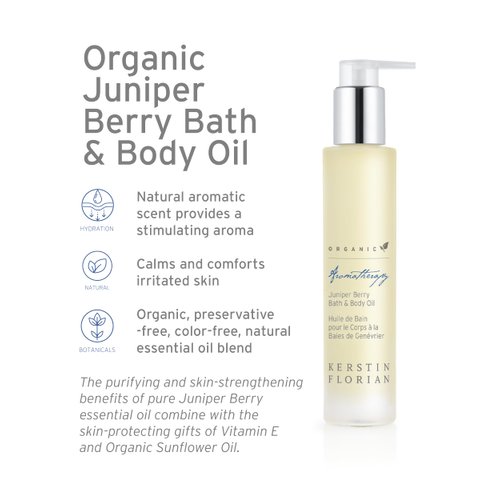 Kerstin Florian Organic Juniper Berry Body Oil, Nutrient-Rich Moisturizer with Vitamin E, Coconut and Jojoba Oil, Natural Essential Oils for Massage and to Relax Muscles (3.4 fl oz)