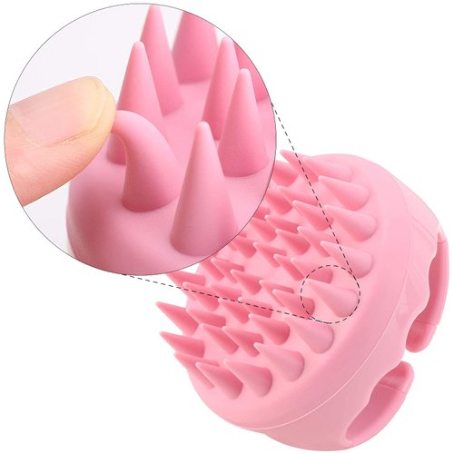 BTYMS Silicone Hair Scalp Brush Shampoo Brush Scalp Massager Exfoliating Hair Cleaning Brush Head Scrubber for Shower - Pink