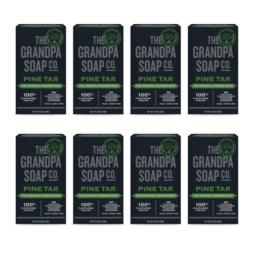 The Grandpa Soap Company Pine Tar Bar Soap for Men- Made With 100% Plant-Based Pine Tar Oil, 3 in 1 Cleanser Deodorizer and Moisturizer, Dermatologist Tested, Safe for Sensitive Skin, 4.25 Oz, 8 Pack