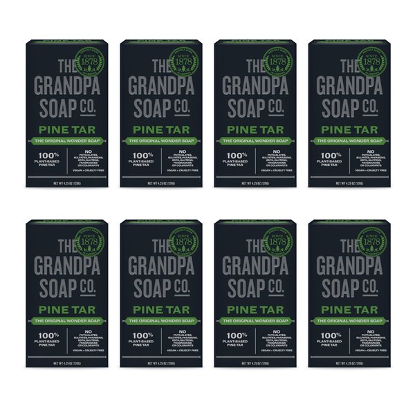 The Grandpa Soap Company Pine Tar Bar Soap for Men- Made With 100% Plant-Based Pine Tar Oil, 3 in 1 Cleanser Deodorizer and Moisturizer, Dermatologist Tested, Safe for Sensitive Skin, 4.25 Oz, 8 Pack