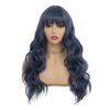 Tseses Blue Curly Wig with Bangs Long Women Wigs Wavy Blue Heat Resistant Synthetic Wigs for Women Daily Party Cosplay Halloween Use（Dark Blue）