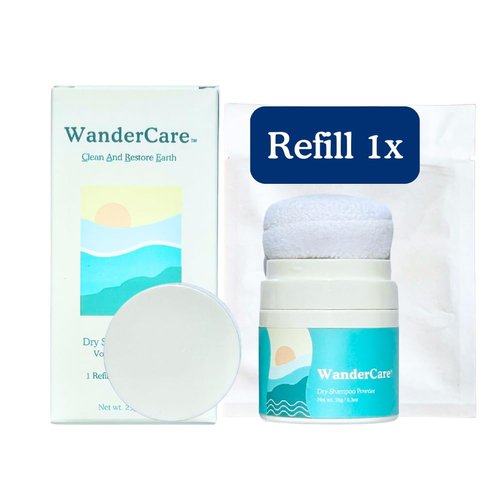 WanderCare Dry Shampoo Volume Powder + 1 Refill | Natural, Eco, Travel Size | USA-Made | Non-Aerosol | All Hair Types | Refreshes, Volumizes | Up to 200 uses
