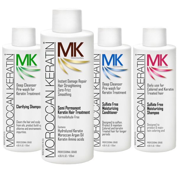 Moroccan Keratin Hair Treatment Straightening Blowout Brazilian Smoothing Professional Results Salon and Home Use , Long Lasting organic results 4-6 months 4pc Set