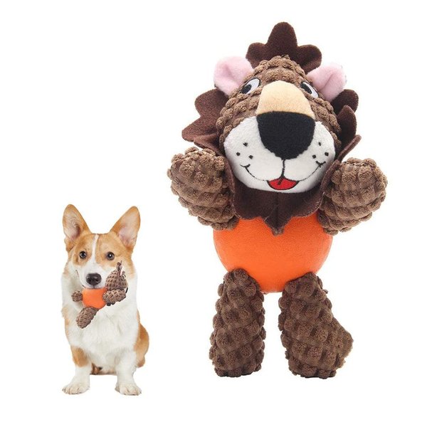 Dog Toy Plush Durable Small Dog Toys Low Stuffing Interactive Dog Plush Toys W/ Squeaker Puppy Chew Toys Reduces Boredom (Small, Lion with Squeaker Rubber Ball Body)