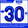 Navy Blue 30 Number Balloons, 40 Inch Giant Number 30 Balloons Foil Mylar Helium Dark Blue Number Balloons for 30th Birthday Party Supplies Anniversary Event Celebration Decorations