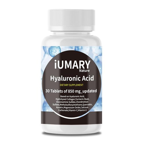 Hyaluronic Acid Supplements, 850mg High Bioavailable Dietary Hyaluronic Acid - Advanced Joint Support with Hydrolyzed Collagen, Turmeric, Glu-cosamine, MSM, Vitamin C – 30 Tablets（Pack of 1）