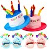 2 Plush Birthday Hats for Adults, 2 Sweet Cream Glasses, Party Novelty Decorations and Props - Happy Birthday Sunglasses, Fancy Hats