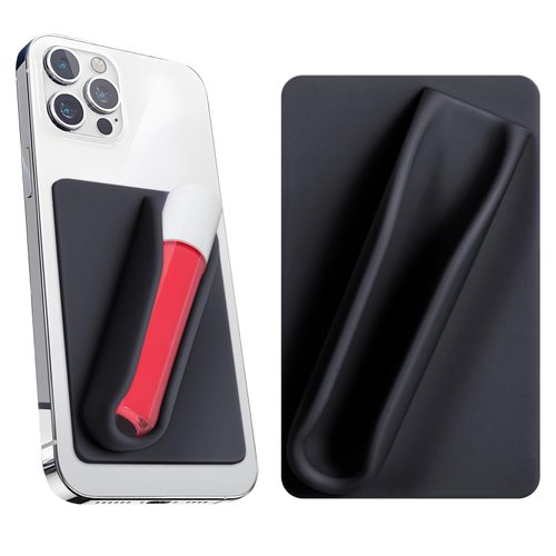 TOPGO Lip Gloss Holder Sleeve for Cell Phone, Silicone Lipstick Lip Case Suitable for Android/IPhone Smartphones, Back adhesive lipstick holder Compatible for Lip Glazes, Lip Oils, Lipsticks (Black)