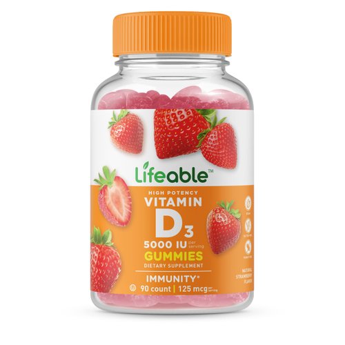 Lifeable Vitamin D 5000 IU - Great Tasting Natural Flavor Gummy Supplement - Gluten Free Vegetari...