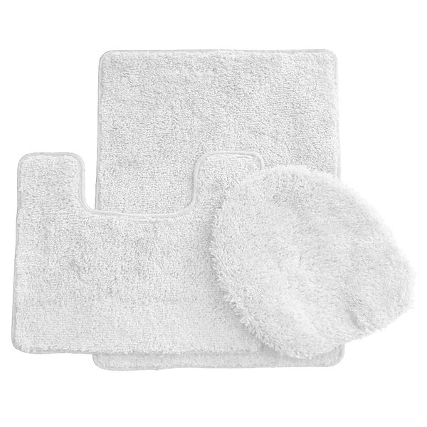 Ben&Jonah Simple Elegance 3 Piece Bath Rug Set: 1 Bath Rug (18" x 30"), 1 Contour Mat (17" x 14") and 1 Toilet Seat Cover (APX 18" x 18") - White