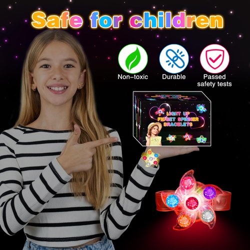 28 Pack LED Light Up Fidget Spinner Bracelets, Party Favors for Kids 4-8 8-12 Glow in The Dark Party Supplies Treasure Box Toys for Class Birthday Gifts Xmas Stocking Stuffers for Teens Goodie Bags