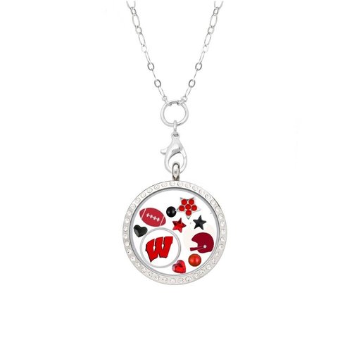 Wisconsin Floating Locket on a 32" Stainless Steel Chain