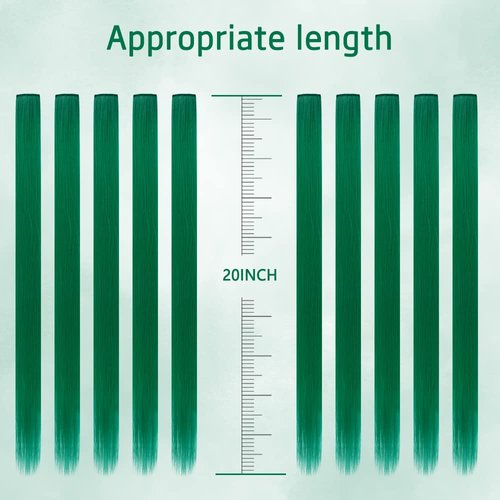 20 Inch Colored Clip in Hair Extensions 10pcs Straight Hair Synthetic Hairpieces for Party Highlight Green
