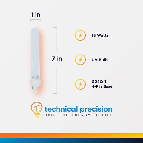 Replacement for Atlas 18w UV Light Bulb by Technical Precision - 18w UV Light Germicidal Bulb with G24Q-1 4-Pin - 1 Pack