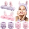 YISSION 6Pcs Face Wash Headbands and Wristbands Set Bunny Ears Headbands Spa Headband Makeup Headband Skincare Headbands with Wristbands for Women Girls Washing Face(Pink Purple)